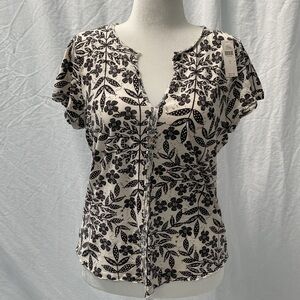 Anthropologie Black and White Floral Top NWT